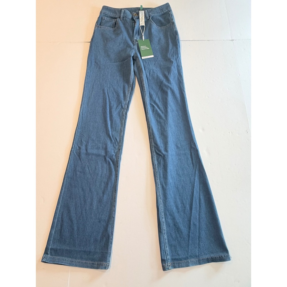 Halara High Waisted Flare Leg Denim Look Athleisure Pants Blue XS Regular NWT